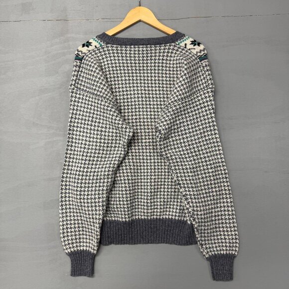 NEW Cattivo Houndstooth Retro Multicolor V‎ Neck Wool Grey Sweater 90s XL - Picture 4 of 6